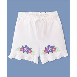 Pine Kids 100% Cotton Knit Mid Thigh Length Shorts With Floral Print - White