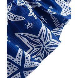 Pine Kids Viscose Woven Sleeveless Frock with Frill & Smocking Detailing Starfish Print - Navy Blue