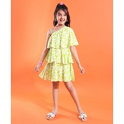 Pine Kids Woven Sleeveless Frock With Floral Print - Green