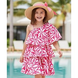 Pine Kids Woven Sleeveless Frock With Floral Print - Pink