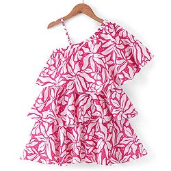 Pine Kids Woven Sleeveless Frock With Floral Print - Pink