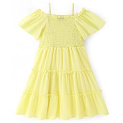 Pine Kids Woven Off Shoulder Half Sleeves Tiered Frock - Light Yellow