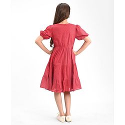 Pine Kids 100% Cotton Woven Half Sleeves With Textured Frock - Red