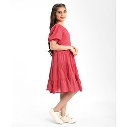 Pine Kids 100% Cotton Woven Half Sleeves With Textured Frock - Red