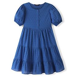 Pine Kids 100% Cotton Woven Half Sleeves With Textured Frock - Blue