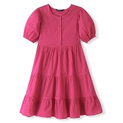 Pine Kids 100% Cotton Woven Half Sleeves With Textured Frock - Pink