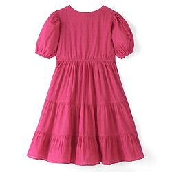 Pine Kids 100% Cotton Woven Half Sleeves With Textured Frock - Pink