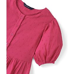Pine Kids 100% Cotton Woven Half Sleeves With Textured Frock - Pink