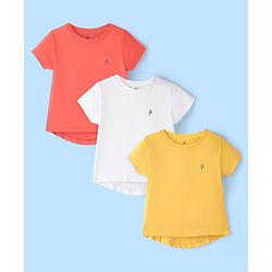 Pine Active Knit Half Sleeves Skin Friendly & Breathable Solid T-Shirts Pack of 3 - White Red & Yellow