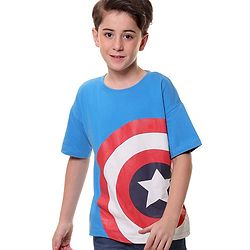 Pine Kids Marvel Cotton Knit Half Sleeves  Oversized T-Shirt Captain America Graphics - Blue