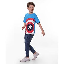 Pine Kids Marvel Cotton Knit Half Sleeves  Oversized T-Shirt Captain America Graphics - Blue