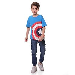 Pine Kids Marvel Cotton Knit Half Sleeves  Oversized T-Shirt Captain America Graphics - Blue