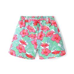 Pine Kids Cotton Knit Mid Thigh Floral Printed Shorts - Blue & Pink