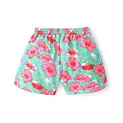 Pine Kids Cotton Knit Mid Thigh Floral Printed Shorts - Blue & Pink