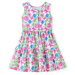 Pine Kids Cotton Sleeveless Shirt Style Frock Floral Print - Snow White
