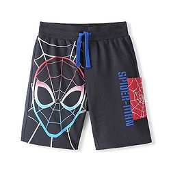Pine Kids Marvel Cotton Terry Knit Knee Length Shorts with Spiderman Graphics - Black