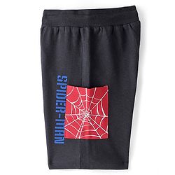Pine Kids Marvel Cotton Terry Knit Knee Length Shorts with Spiderman Graphics - Black