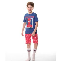 Pine Kids Marvel Single Jersey Knit Half Sleeves T-Shirt And Shorts Set With Spiderman Graphics - Navy Blue & Red