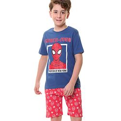 Pine Kids Marvel Single Jersey Knit Half Sleeves T-Shirt And Shorts Set With Spiderman Graphics - Navy Blue & Red