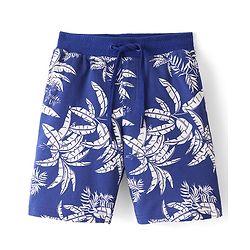 Pine Kids Terry Above Knee Length Shorts Trees Print - Blue