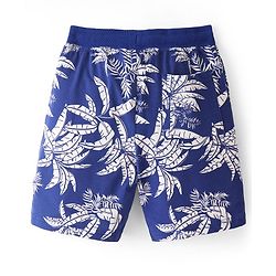 Pine Kids Terry Above Knee Length Shorts Trees Print - Blue
