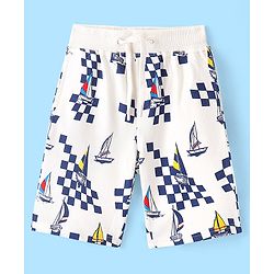 Pine Kids 100% Cotton Knit Above Knee Length Shorts with Boat Print - White