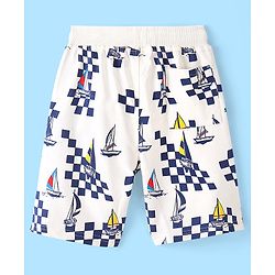 Pine Kids 100% Cotton Knit Above Knee Length Shorts with Boat Print - White