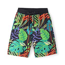 Pine Kids 100% Cotton Knit Above Knee Length Shorts Leaf Print - Multicolor