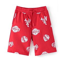Pine Kids Terry Knit Above Knee Length  Shorts Text Print - Red