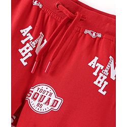 Pine Kids Terry Knit Above Knee Length  Shorts Text Print - Red