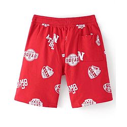 Pine Kids Terry Knit Above Knee Length  Shorts Text Print - Red