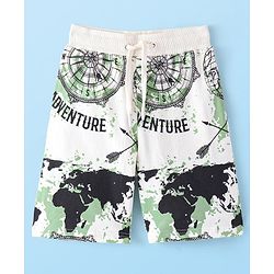 Pine Kids Terry Cotton Knit Above Knee Length Shorts Adventure Print - Snow White