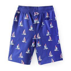 Pine Kids Terry Above Knee Length Shorts Boat Print - Blue