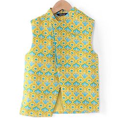 Pine Kids Full Sleeves Cotton Kurta Pyjama Set with Printed Jacket  - Blue & Yellow