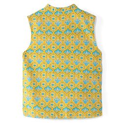Pine Kids Full Sleeves Cotton Kurta Pyjama Set with Printed Jacket  - Blue & Yellow