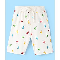 Pine Kids Cotton Knit Above Knee Length Logo Printed Shorts - Snow White