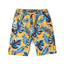 Pine Kids Terry Knit Above Knee Length  Shorts with Leaf Print - Yellow