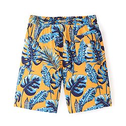 Pine Kids Terry Knit Above Knee Length  Shorts with Leaf Print - Yellow