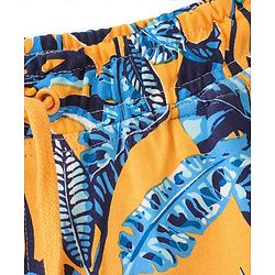 Pine Kids Terry Knit Above Knee Length  Shorts with Leaf Print - Yellow