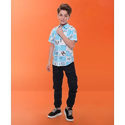 Pine Kids Marvel Cotton Woven Half Sleeves Denim Shirt with Avengers Print - Blue