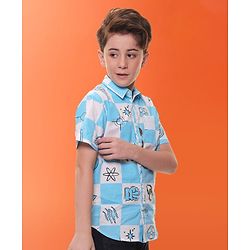 Pine Kids Marvel Cotton Woven Half Sleeves Denim Shirt with Avengers Print - Blue