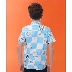 Pine Kids Marvel Cotton Woven Half Sleeves Denim Shirt with Avengers Print - Blue