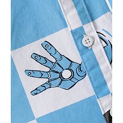 Pine Kids Marvel Cotton Woven Half Sleeves Denim Shirt with Avengers Print - Blue