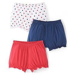 Pine Kids Cotton Lycra Knit Bloomers with Solid &  Polka Dot Print Pack of 3 - Color May Vary