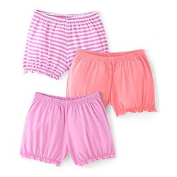Pine Kids Cotton Lycra Knit Bloomers with Solid & Striped Pack of 3 - Colour May Vary