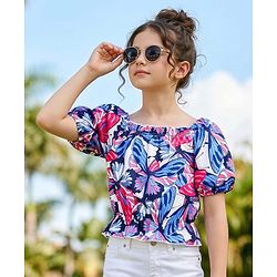 Pine Kids Cotton Half Sleeves Top Butterfly Print - Multicolor