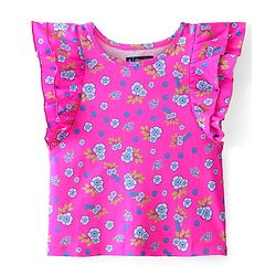 Pine Kids Cotton Frilled Sleeves Top Floral Print - Pink