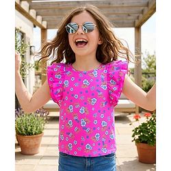 Pine Kids Cotton Frilled Sleeves Top Floral Print - Pink