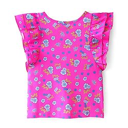 Pine Kids Cotton Frilled Sleeves Top Floral Print - Pink