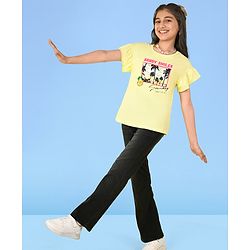 Pine Kids Cotton Half Flutter Sleeves T-Shirt Beach Print - Limelight